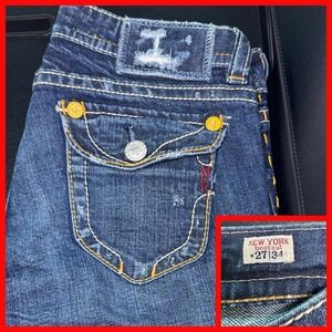 MEK‎ Denim New York Bootcut Jeans Women's Size 27 Distressed Blue Wash